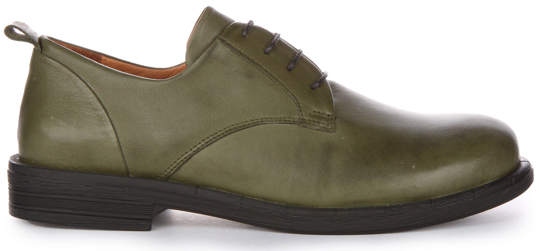 JUSTINREESS Callie Scarpe Oxford in pelle allacciate da donna in oliva verde