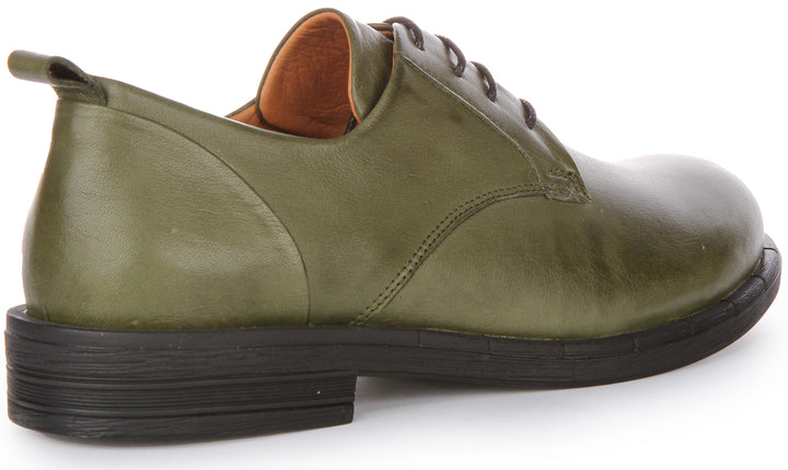 JUSTINREESS Callie Scarpe Oxford in pelle allacciate da donna in oliva verde