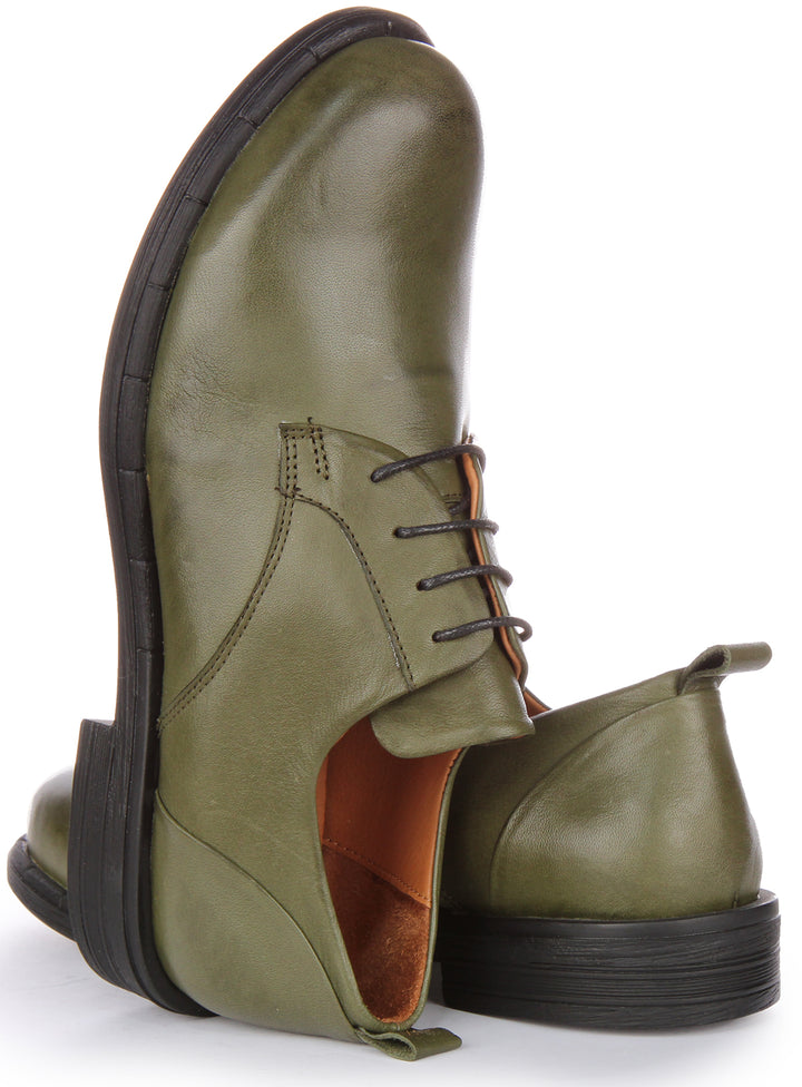 JUSTINREESS Callie Scarpe Oxford in pelle allacciate da donna in oliva verde