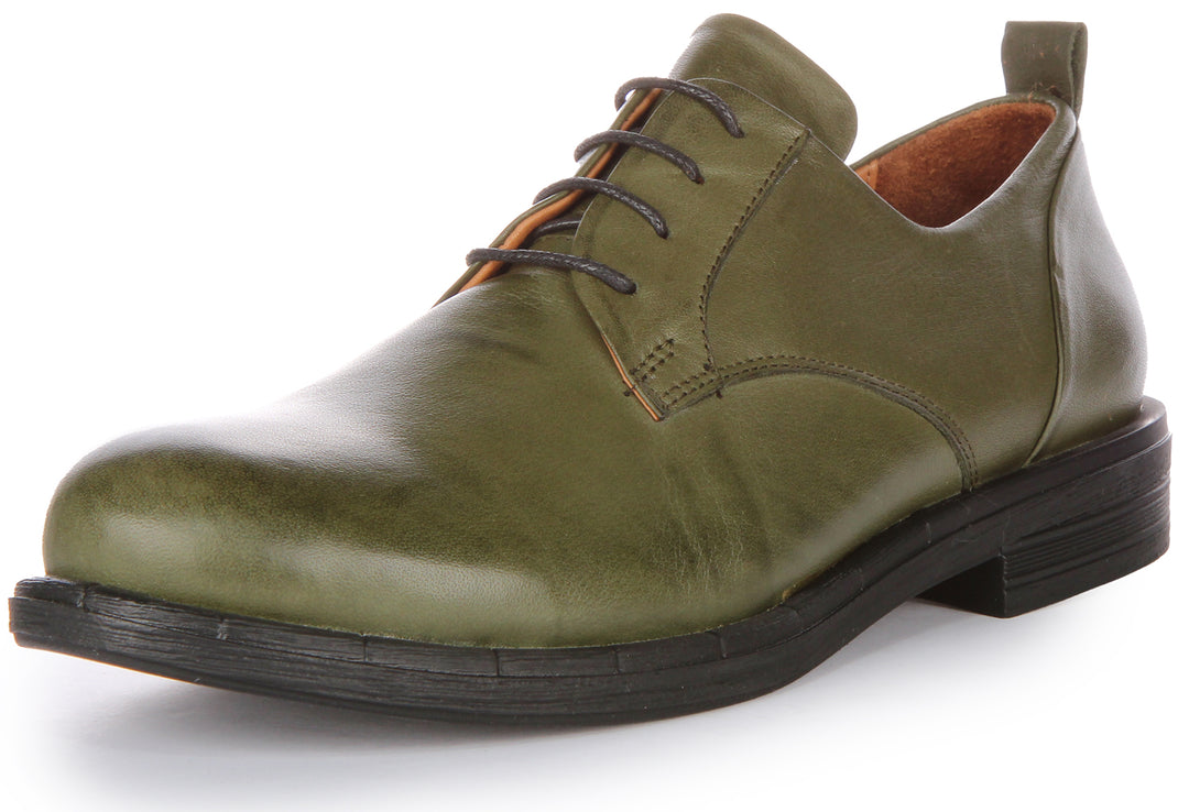 JUSTINREESS Callie Scarpe Oxford in pelle allacciate da donna in oliva verde