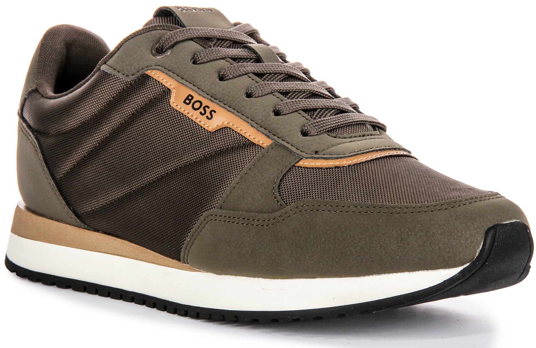 Boss Kai Runn Nupny In Olivegreen For Men | Suede Flat Lace Mesh