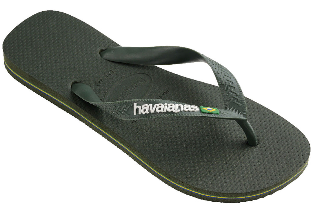 Havaianas Brasil Logo In Olive Green Flipflops