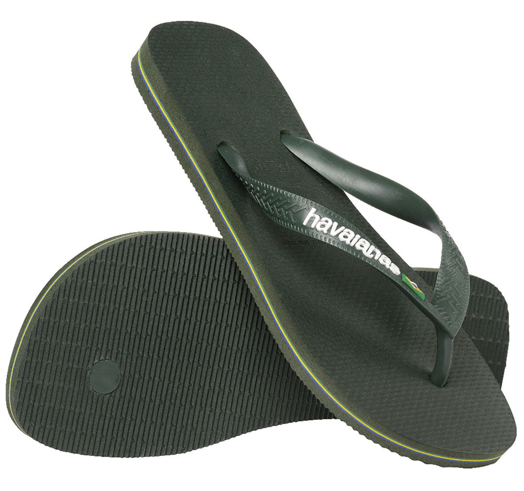 Havaianas Brasil Logo In Olive Green Flipflops