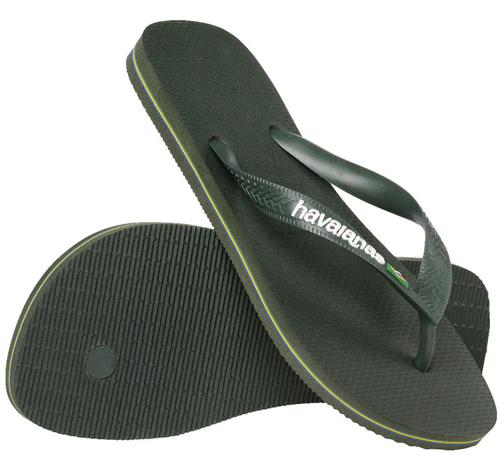 Havaianas Brasil Logo In Olive Green Flipflops