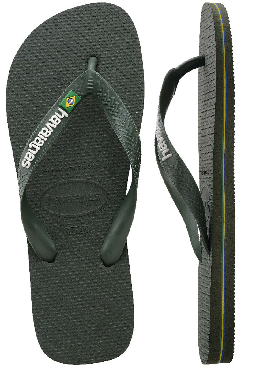 Havaianas Brasil Logo In Olive Green Flipflops