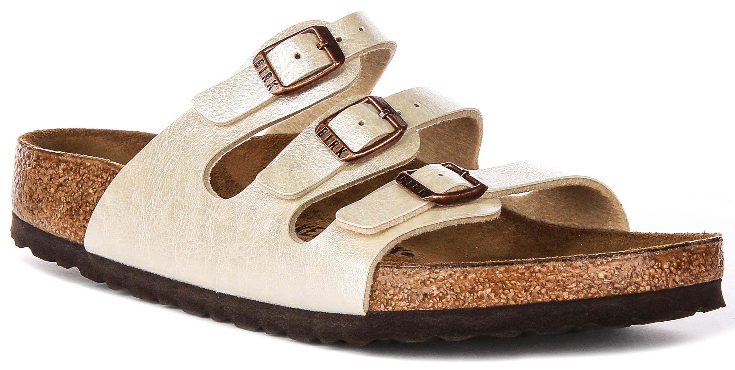 BIRKENSTOCK Florida BS ホワイト 39 Birkenstock Florida Bs In Pearl White | Triple Buckle Leather