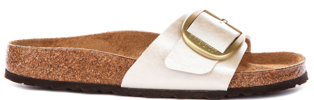 Birkenstock Madrid Big Buckle In Pearl White For Women | Regular Fit
