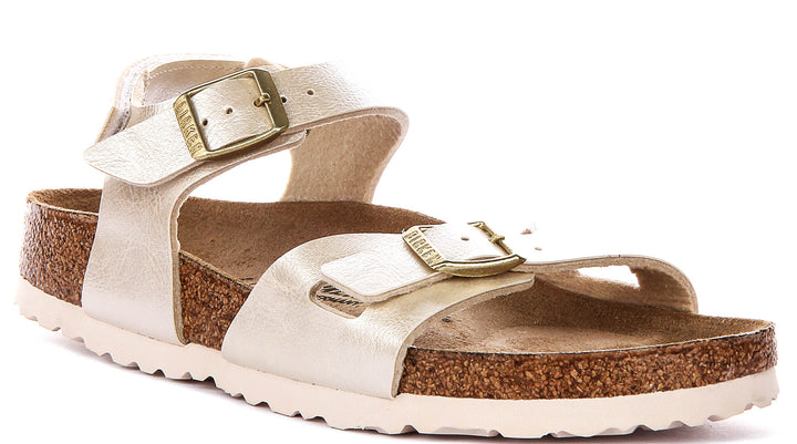 Birkenstock Rio As Kids In Pearl White For Juniors | Narrow Fit