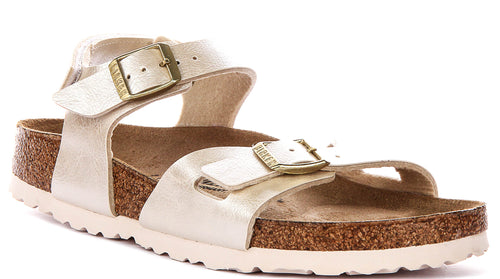 Birkenstock Rio As Kids In Pearl White For Juniors | Narrow Fit