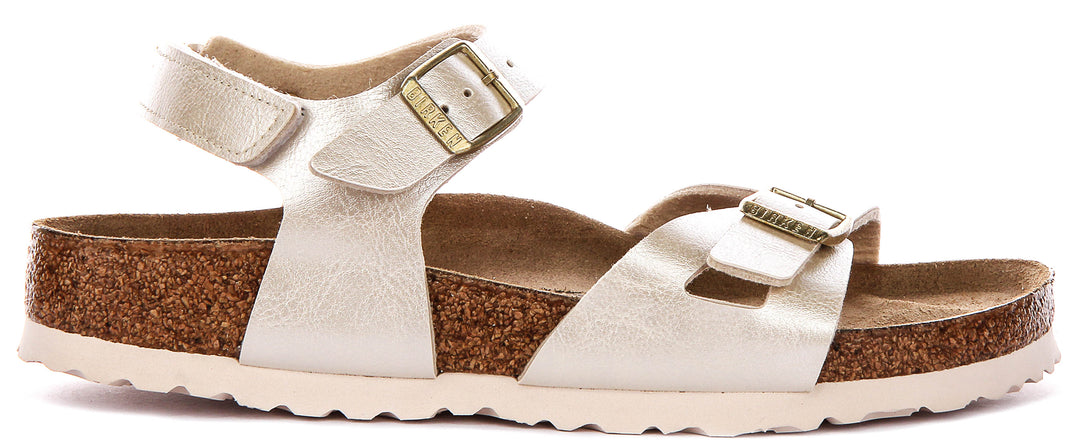 Birkenstock Rio As Kids In Pearl White For Juniors | Narrow Fit
