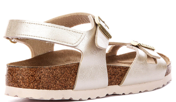 Birkenstock Rio As Kids In Pearl White For Juniors | Narrow Fit