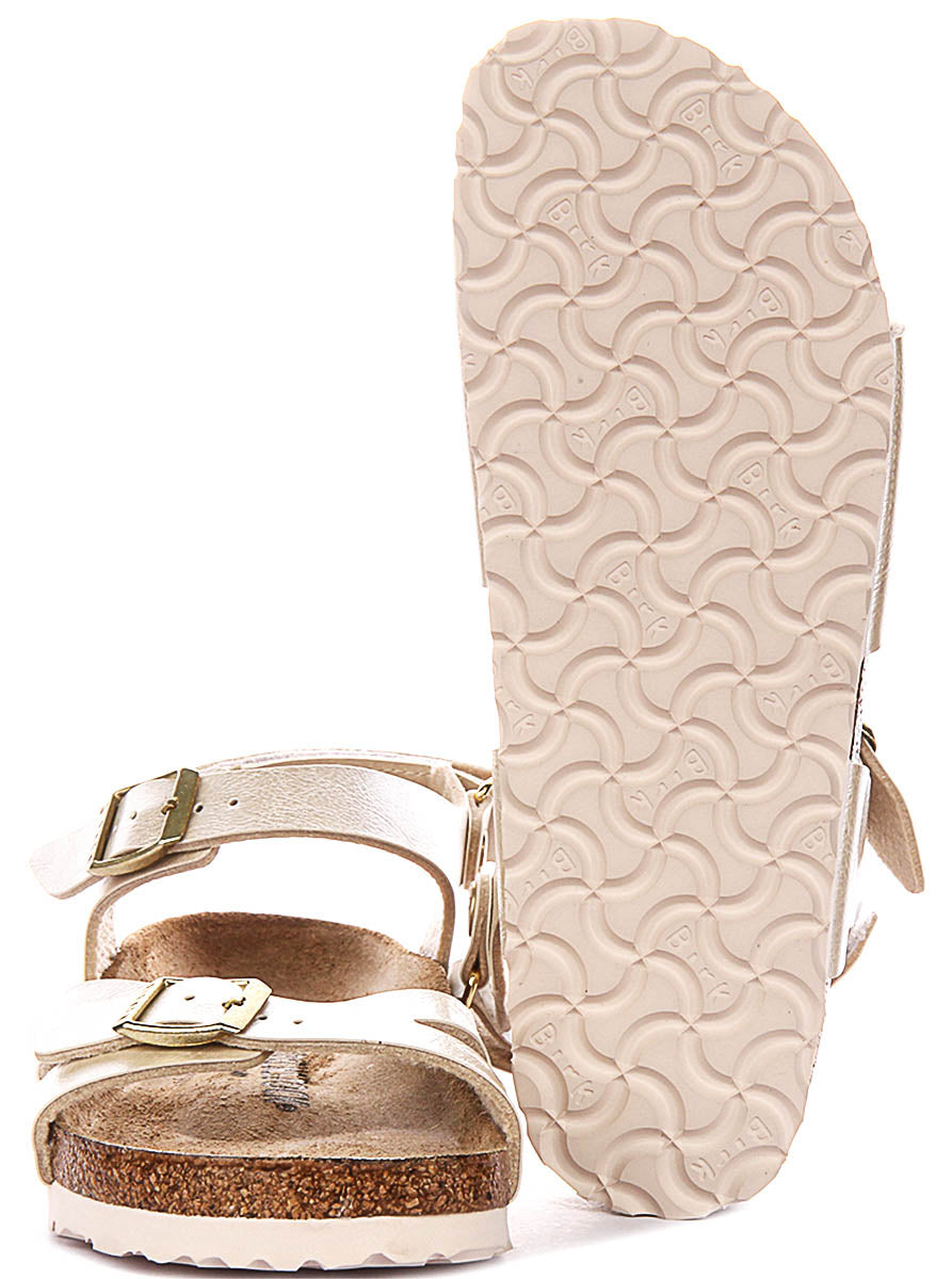 Birkenstock Rio As Kids In Pearl White For Juniors | Narrow Fit