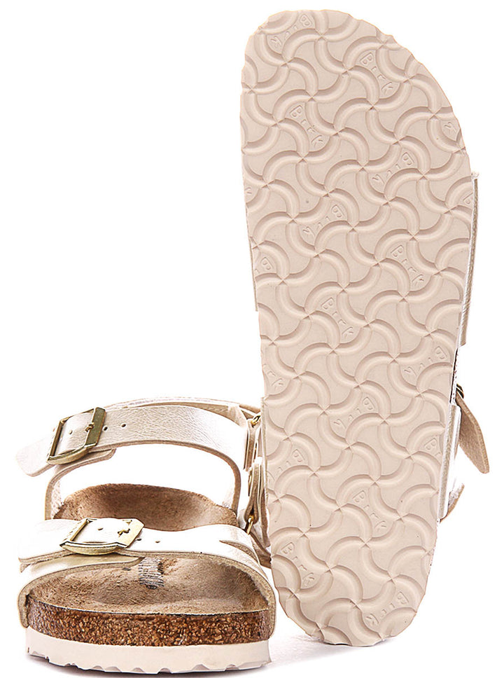 Birkenstock Rio As Kids In Pearl White For Juniors | Narrow Fit