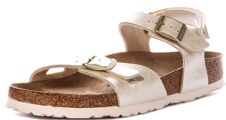 Birkenstock Rio As Kids In Pearl White For Juniors | Narrow Fit