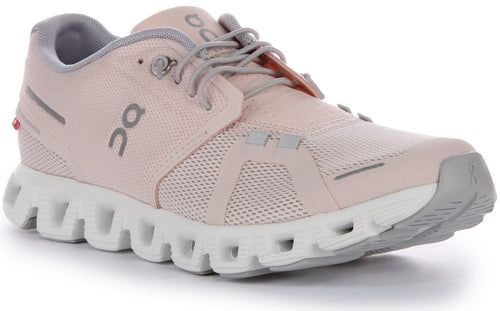 On Running Cloud 5 Zapatillas de malla con rápido cordones para mujer en rosa blanco