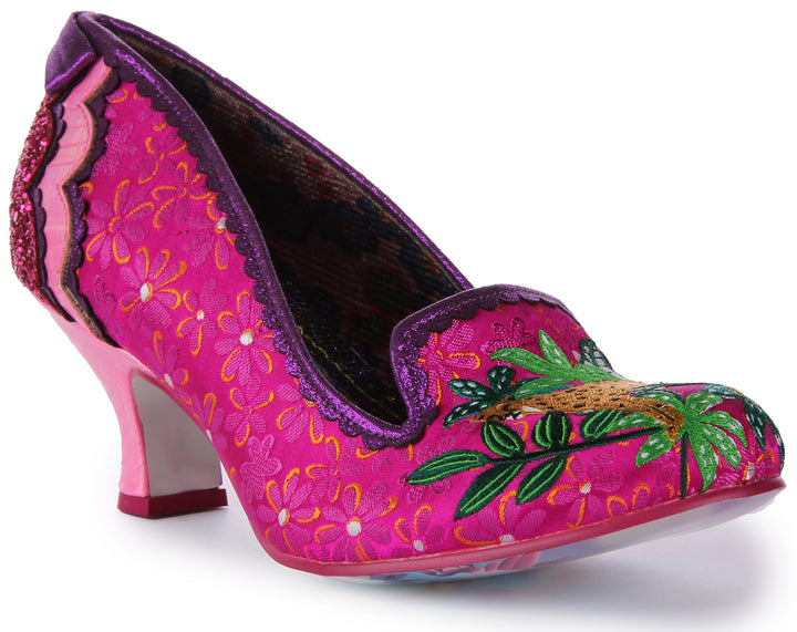Irregular Choice Charming Cheetah Zapatos de tacón medio para mujer en rosa multi