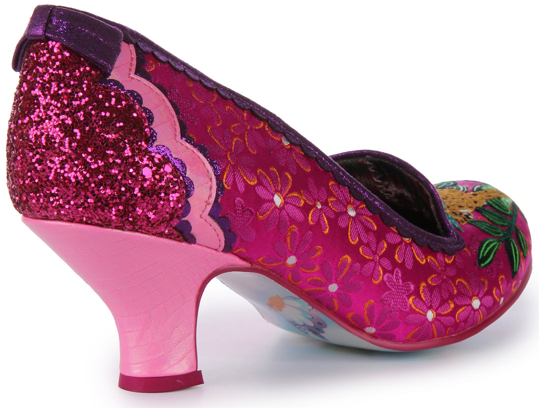 Irregular Choice Charming Cheetah Chaussures à talon moyen pour femmes en rose multi