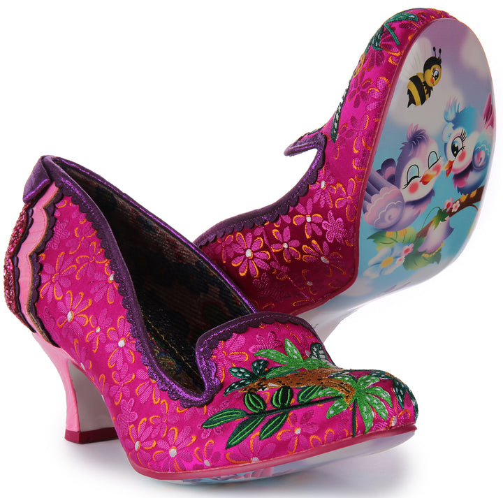 Irregular Choice Charming Cheetah Zapatos de tacón medio para mujer en rosa multi