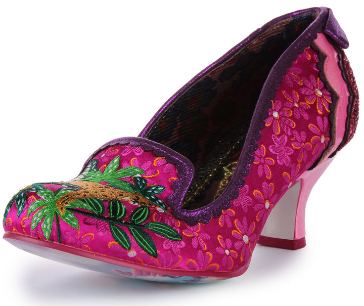 Irregular Choice Charming Cheetah Chaussures à talon moyen pour femmes en rose multi