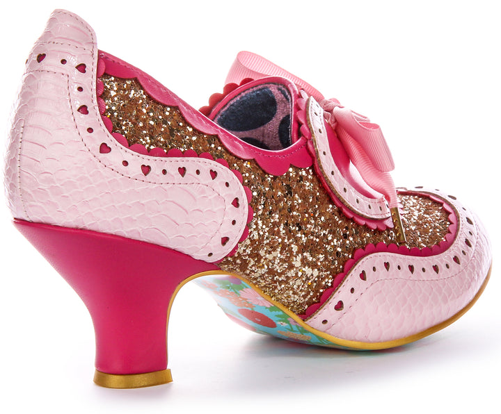 Irregular Choice Golden Age Dancing Queen Glitter Scintillante Scarpe con tacco da donna in tessuto oro rosa