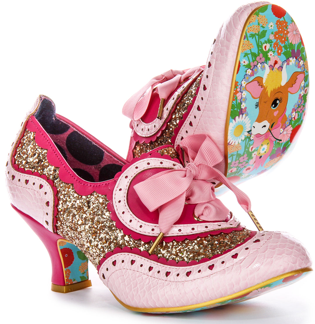 Talons Hauts en Tissu Autre avec Paillettes Brillantes Irregular Choice Golden Age Dancing Queen en Or Rose