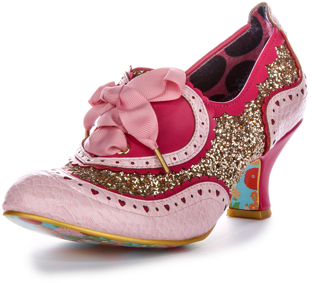 Talons Hauts en Tissu Autre avec Paillettes Brillantes Irregular Choice Golden Age Dancing Queen en Or Rose