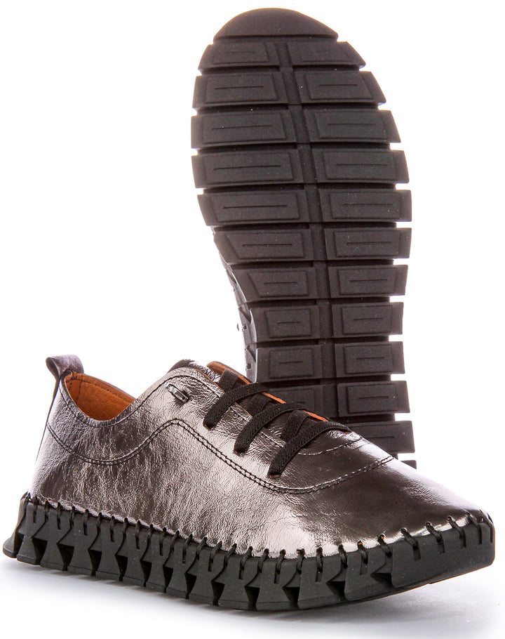 Scarpe slipon piatte JUSTINREESS  England Rexy con suola sagomata LC GEO in platino