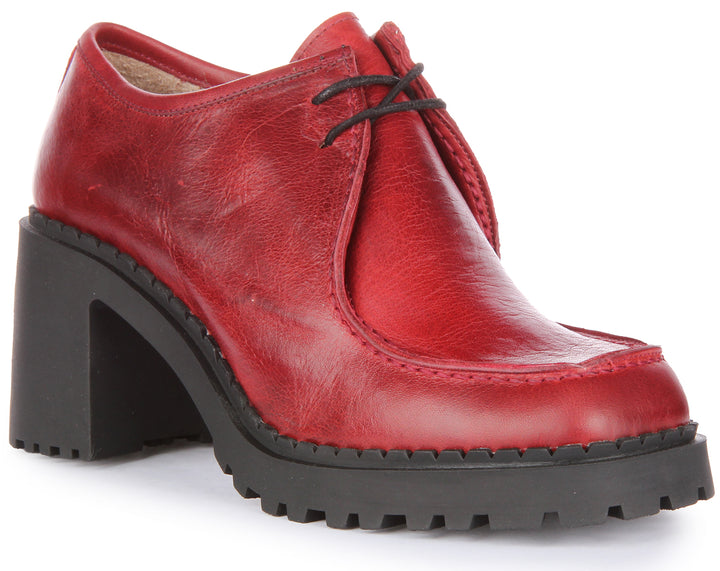 JUSTINREESS Rita Zapatos Oxford de tacón medio de cuero con cordones para mujer en rojo