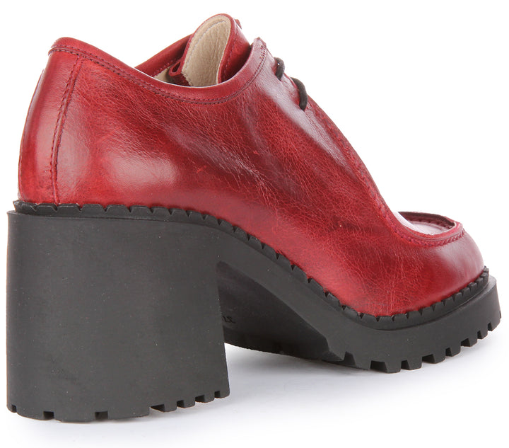 JUSTINREESS Rita Scarpe oxford con tacco medio in pelle da donna in rosso