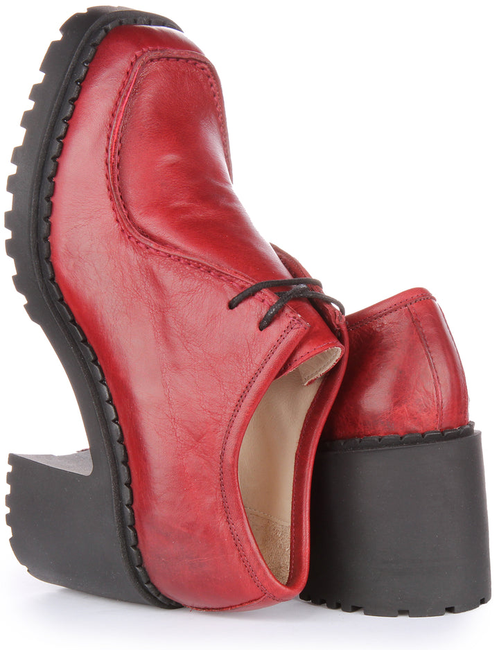 JUSTINREESS Rita Scarpe oxford con tacco medio in pelle da donna in rosso