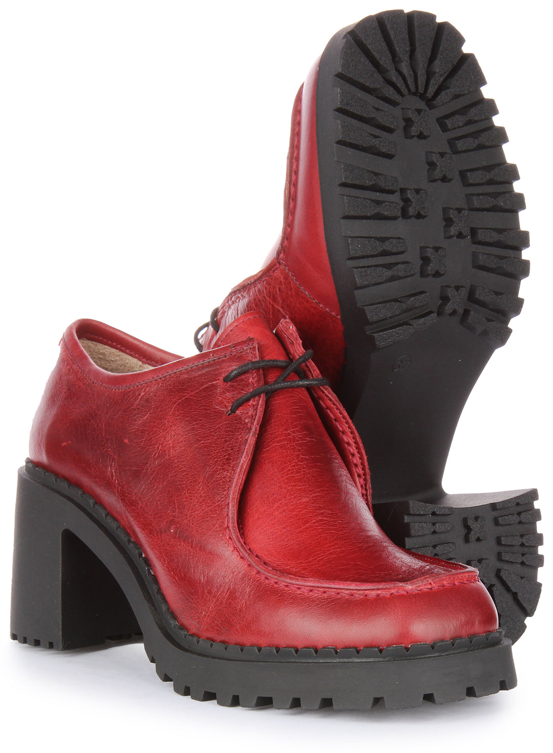 JUSTINREESS Rita Zapatos Oxford de tacón medio de cuero con cordones para mujer en rojo