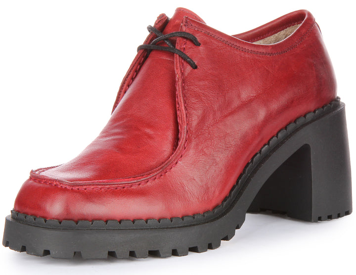 JUSTINREESS Rita Zapatos Oxford de tacón medio de cuero con cordones para mujer en rojo