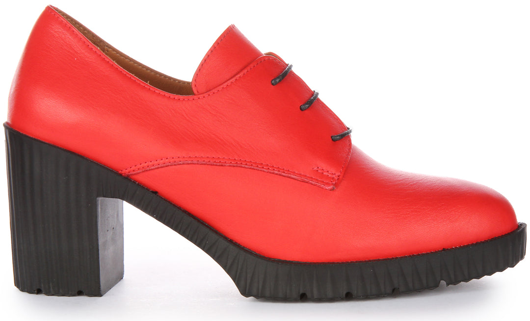 JUST REESS Eden Frauen Schnürung Leder Mitte Heel Oxford Schuhe Rot