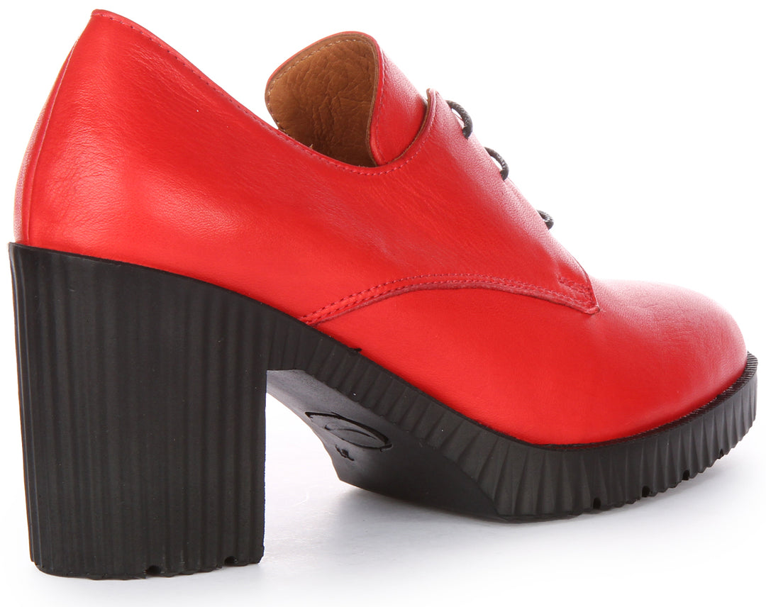 JUSTINREESS Eden Zapatos Oxford de tacón medio de piel con cordones para mujer en rojo