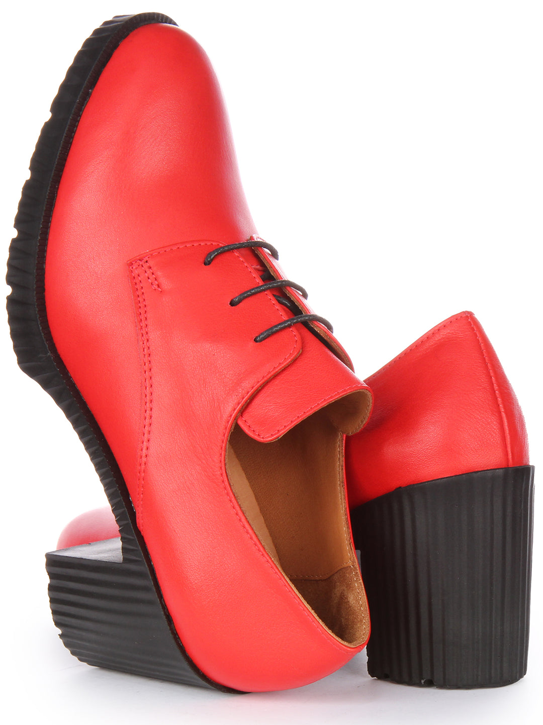 JUSTINREESS Eden Chaussures Oxford en cuir à talon moyen à lacets pour femmes en rouge