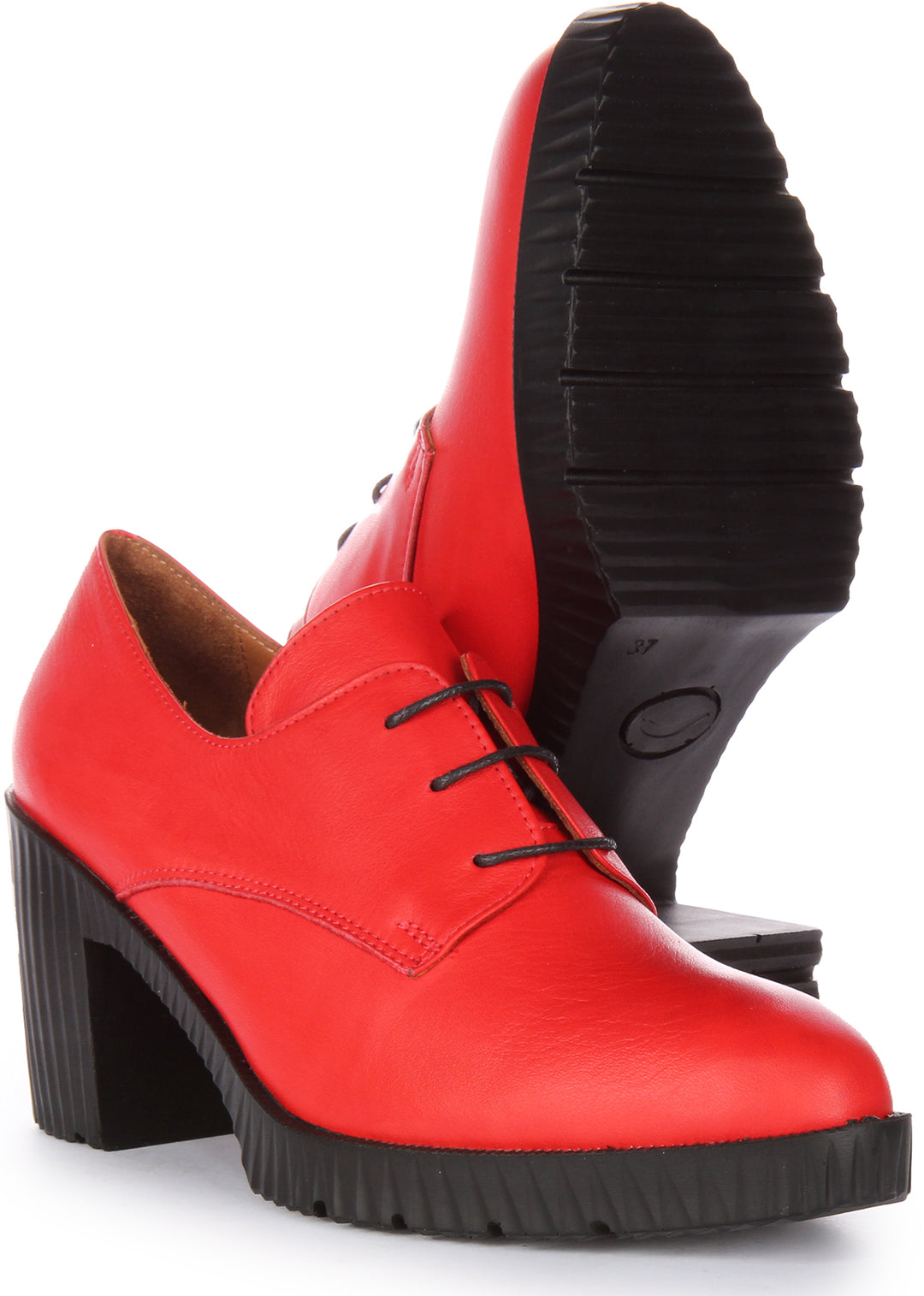 JUSTINREESS Eden Zapatos Oxford de tacón medio de piel con cordones para mujer en rojo