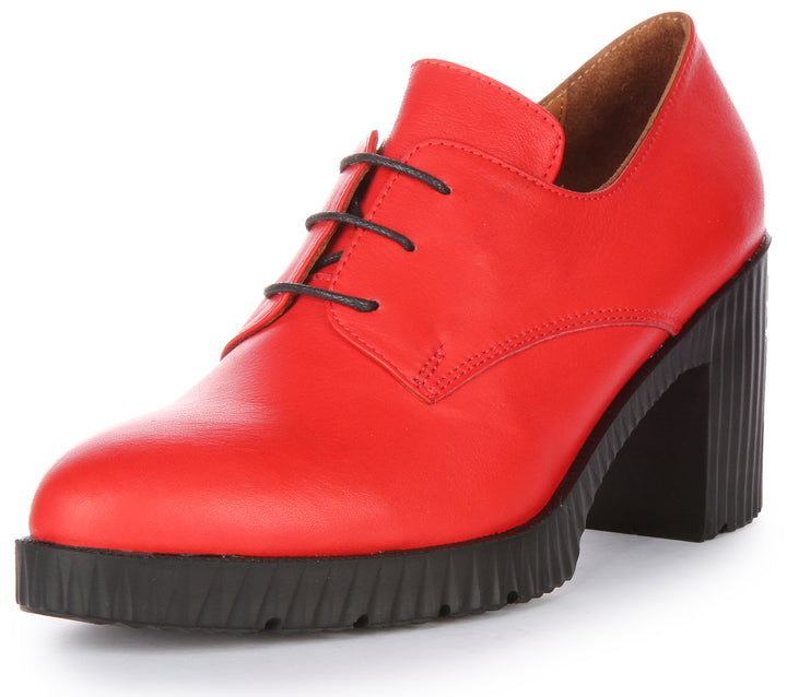 JUSTINREESS Eden Zapatos Oxford de tacón medio de piel con cordones para mujer en rojo