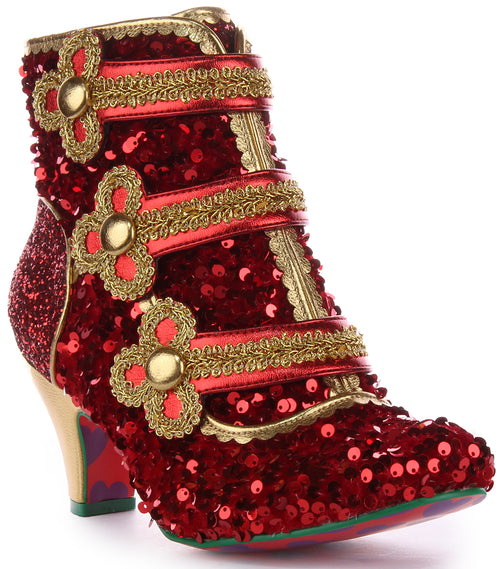 Irregular Choice Mouse King Chaussures à talon moyen à paillettes pour femmes en rouge