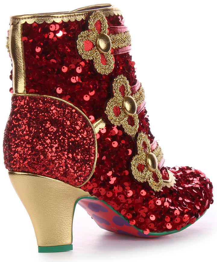 Irregular Choice Mouse King Zapatos de tacón medio con lentejuelas para mujer en rojo