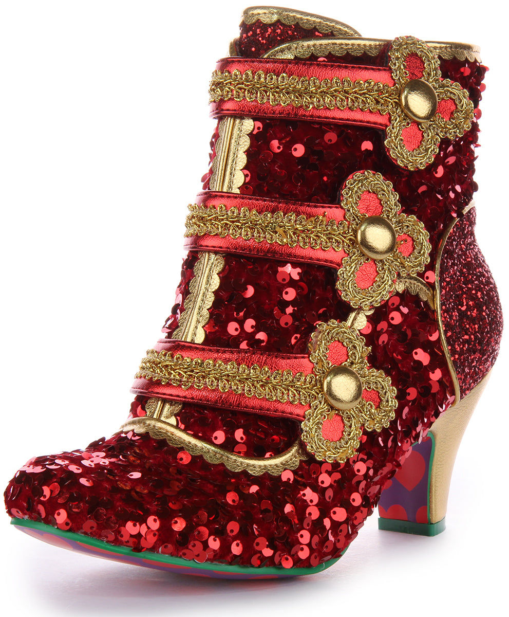 Irregular Choice Mouse King Chaussures à talon moyen à paillettes pour femmes en rouge