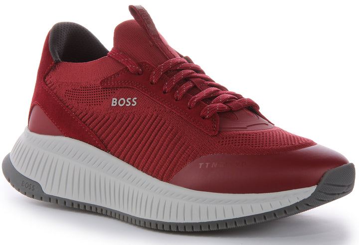 Boss KNSD Knitted LaceUp Smart Tra Herren MeshSneaker in Rot