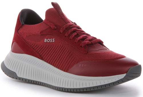 Boss KNSD Knitted LaceUp Smart Tra Scarpe da Ginnastica Uomo in Mesh Rosso