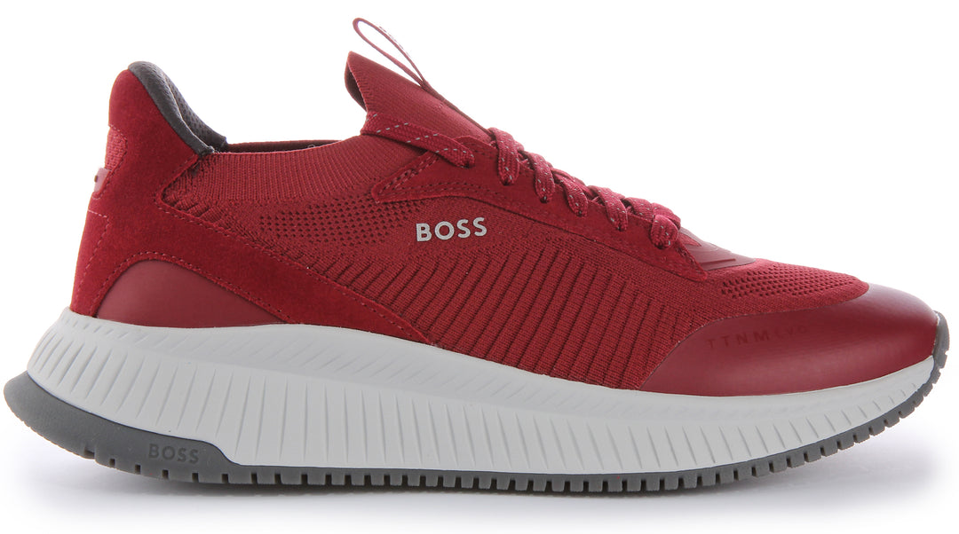 Boss KNSD Knitted LaceUp Smart Tra Scarpe da Ginnastica Uomo in Mesh Rosso