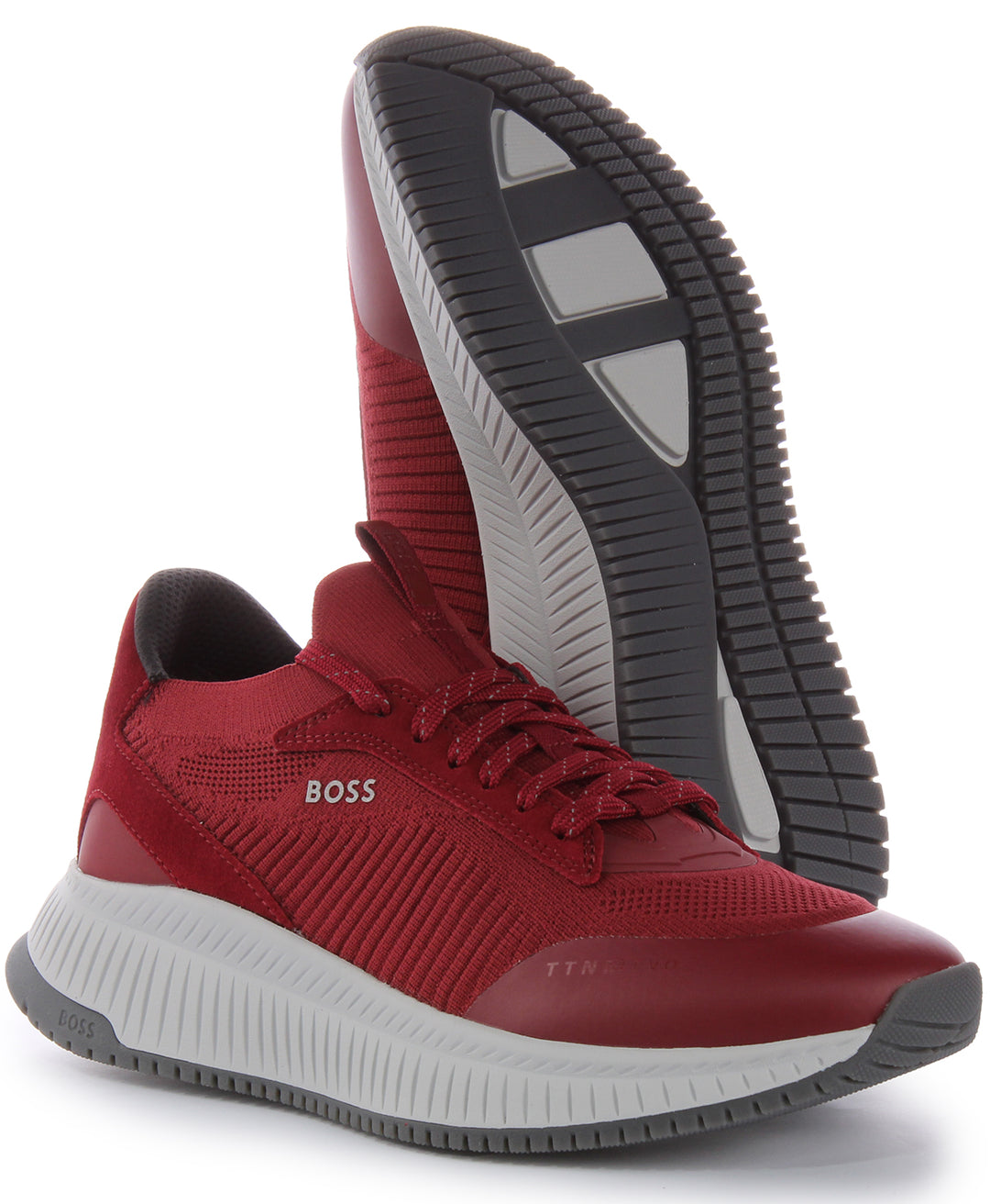 Boss KNSD Knitted LaceUp Smart Tra Herren MeshSneaker in Rot