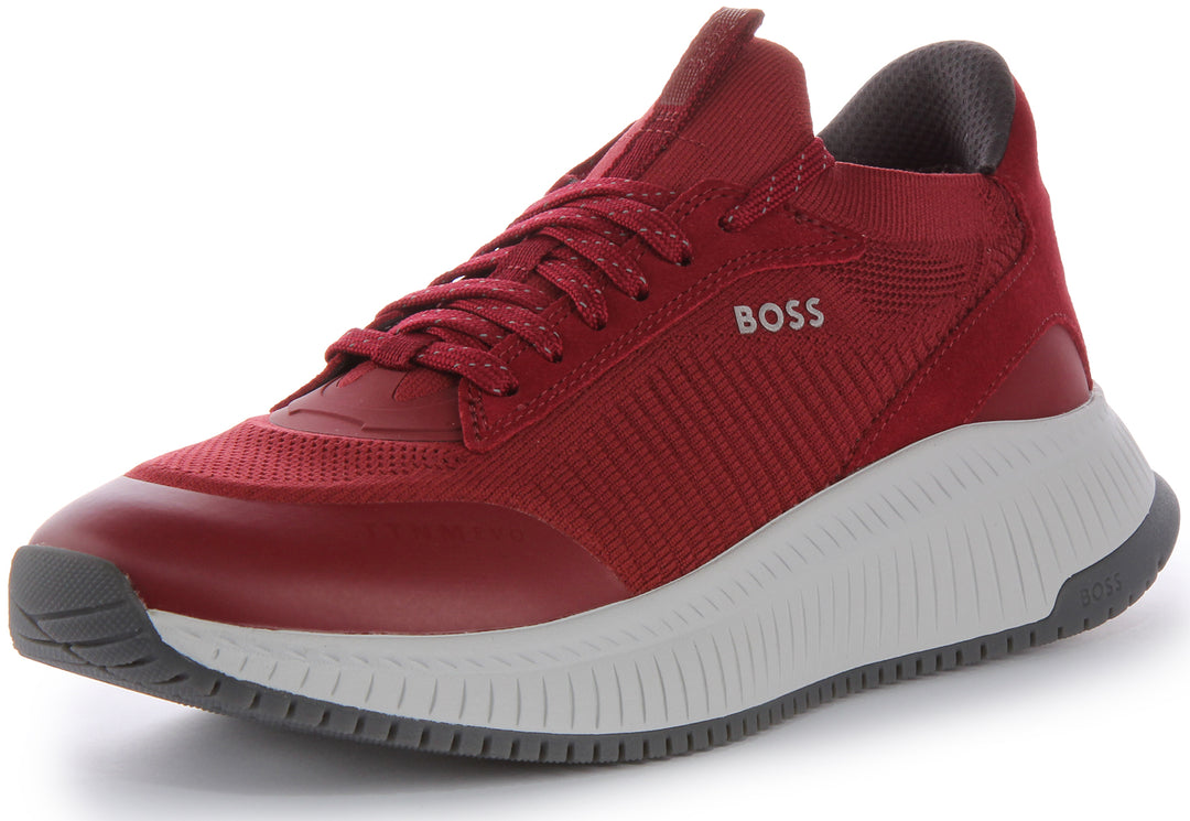 Boss KNSD Knitted LaceUp Smart Tra Scarpe da Ginnastica Uomo in Mesh Rosso