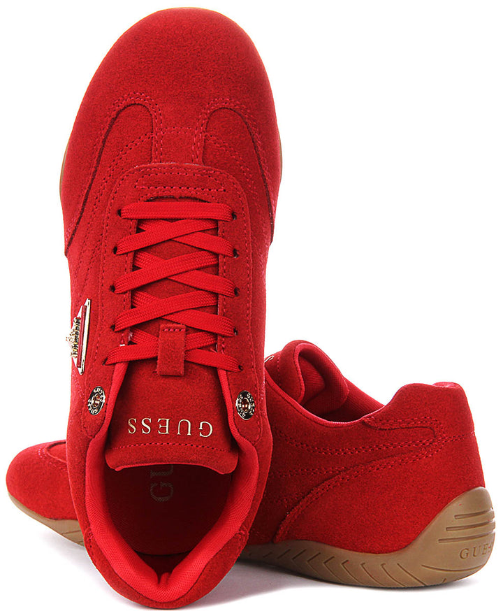 Guess Gabiey Suede Running Shoes In Red For Women