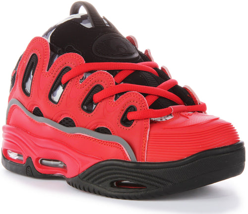 Scarpe da skate con tomaia sintetica Osiris D3 2001 con suola spessa e lacci in rosso e nero per uomini