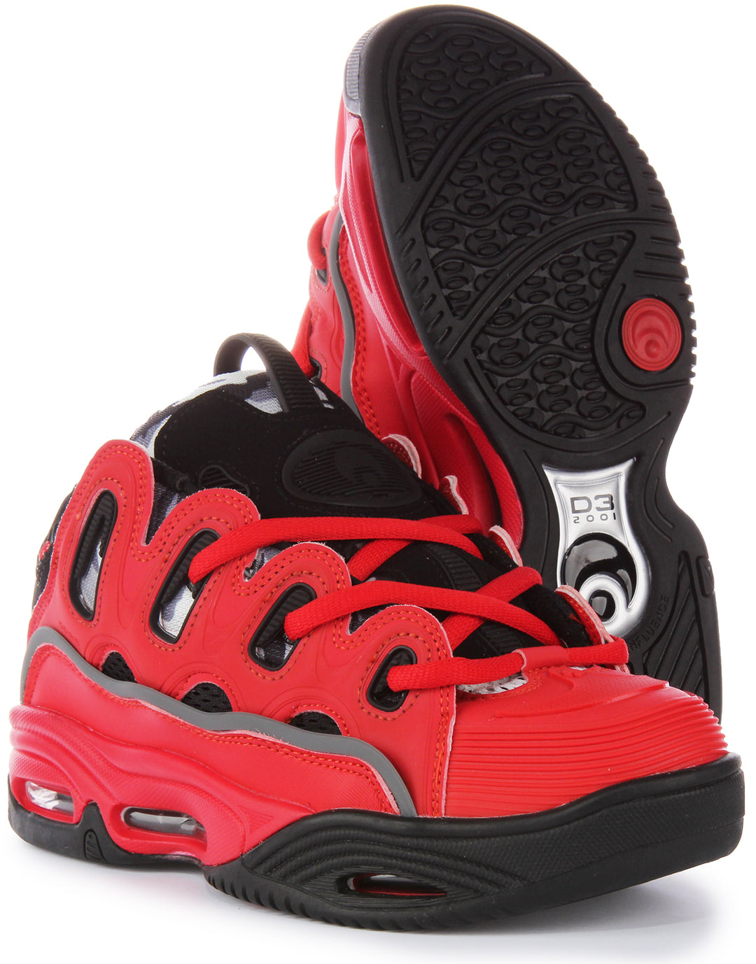 Scarpe da skate con tomaia sintetica Osiris D3 2001 con suola spessa e lacci in rosso e nero per uomini