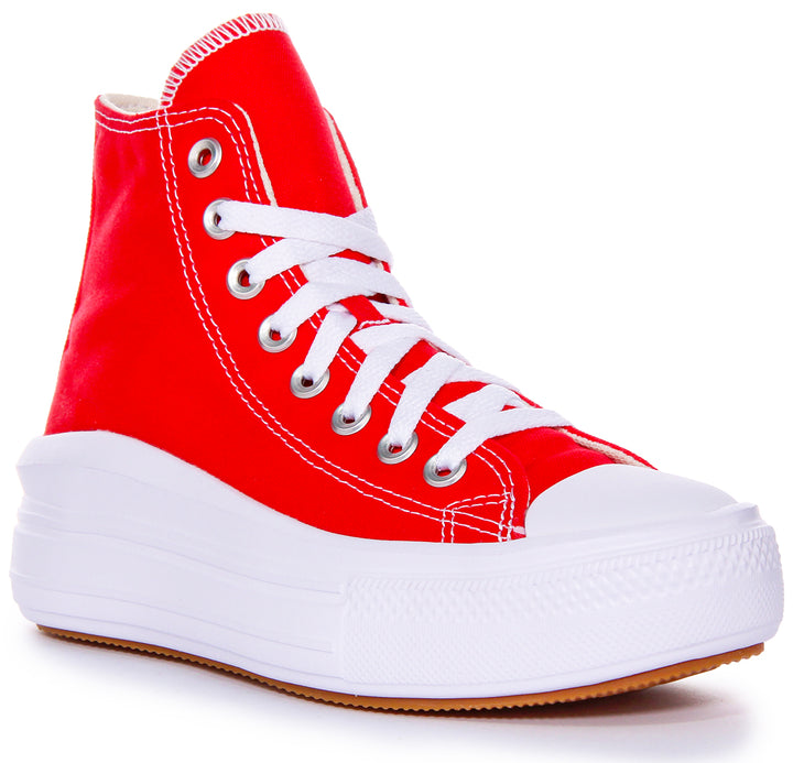 Converse CTAS Move Lace Hi Top Platform Trainer da Donna in Rosso e Bianco