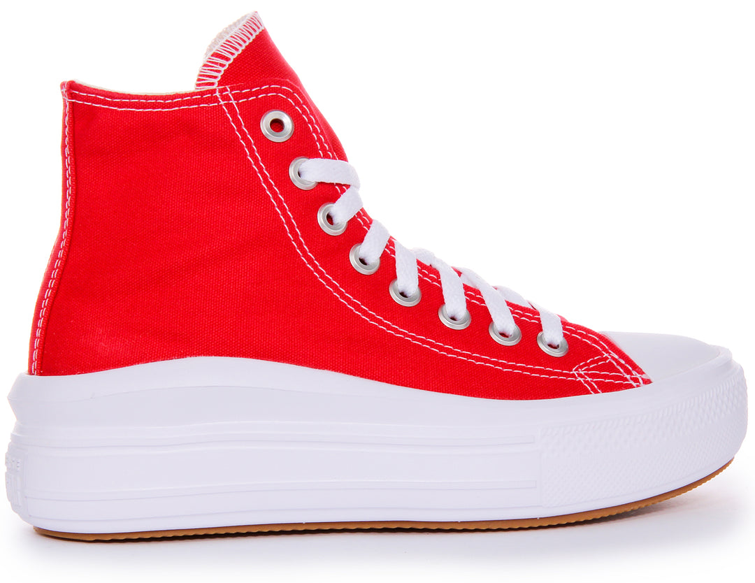 Converse CTAS Move Lace Hi Top Platform Trainer da Donna in Rosso e Bianco